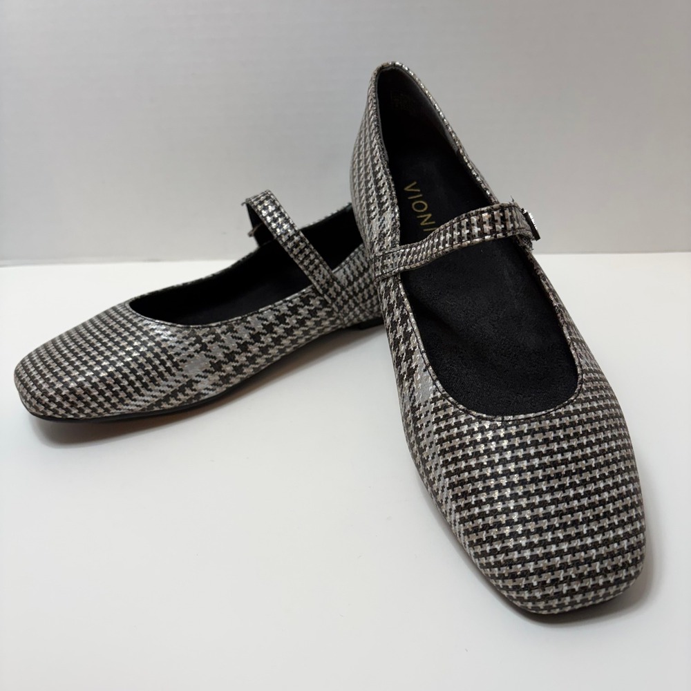 Vionic Alameda Houndstooth Mary Jane One Strap Flats Womens 6